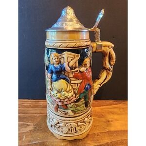 Vintage German Style Music Box Beer Stein Mug Made in Japan with Metal Lid